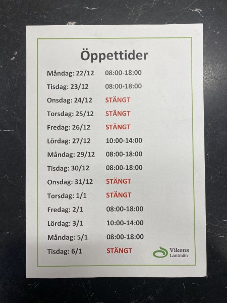 ÖPPETTIDER UNDER JUL OCH NYÅR